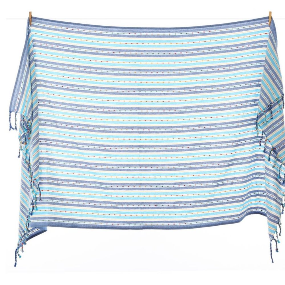 Sand Free Bohemian Turquoise Blue Towels - 100% Cotton Boho Beach Bath Towel - Picture 2 of 10